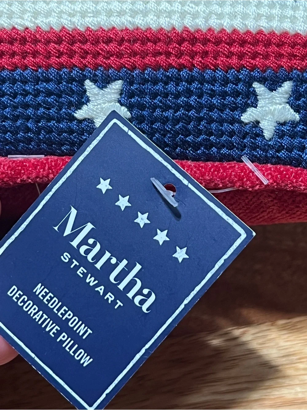 God Bless America Needlepoint Decorative Pillow Red White Blue 🆕 Martha Stewart